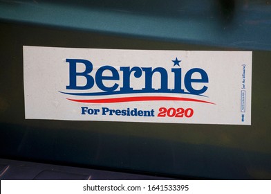 Bungalow, New South Wales, Australia - 11th February 2020 : Presidential Candidate Bernie Sanders Election Stickers Attached On A Car Bumper