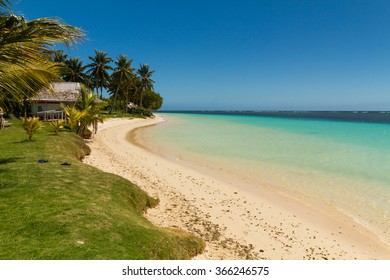 Bungaolow On Sunny Beach At Samoa Island In South Pacific