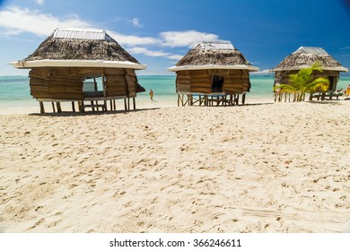 Bungaolow On Sunny Beach At Samoa Island In South Pacific