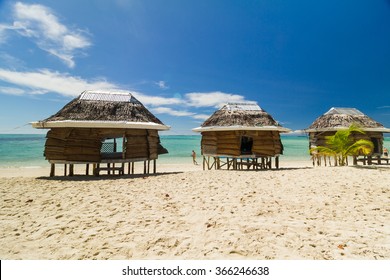 Bungaolow On Sunny Beach At Samoa Island In South Pacific