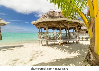 Bungaolow On Sunny Beach At Samoa Island In South Pacific