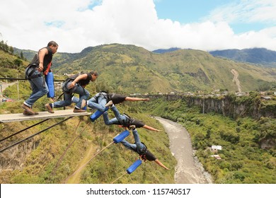 Bungee Jump Sequence In Banos De Agua Santa Ecuador San Francisco Bridge