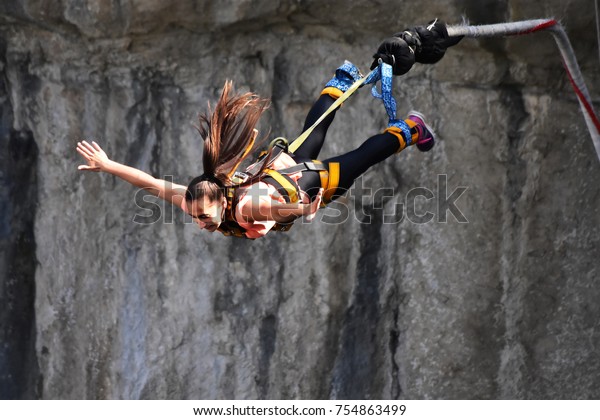 Bungee jumps, extreme and\
fun sport. 