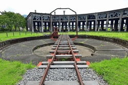Bungo Mori Roundhouse Is Railroad Heritage In Kusu Town, Oita Prefecture, Japan. There Is A Railway Turntable For Changing Direction Of The Locomotive.