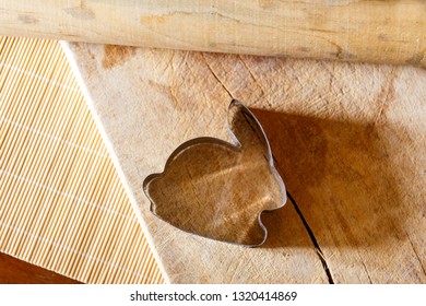 Bunny Cookie Cutter On A Wooden Background