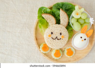 Bunny rabbit Easter lunch plate, fun food art for kids