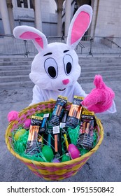 A Bunny Shows A Basket Of Flavored Tobacco To Demand Los Angeles City Pass A Motion To End The Sale Of Candy-flavored Tobacco And Menthol Cigarettes That Target Children, April 7, 2021, Los Angeles.