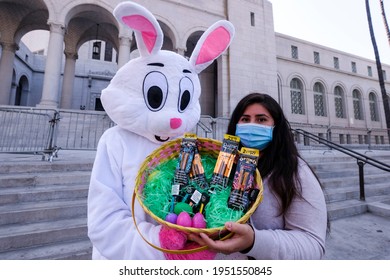 A Bunny Shows A Basket Of Flavored Tobacco To Demand Los Angeles City Pass A Motion To End The Sale Of Candy-flavored Tobacco And Menthol Cigarettes That Target Children, April 7, 2021, Los Angeles.