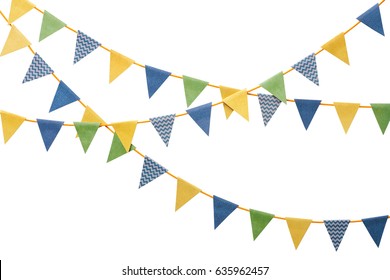 Bunting Party Flags Made From Scrapbook Paper Isolated On White Background