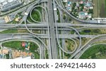 Burapha Withi Expressway, Industrial Ring Road, Bangna Intersection, Routes, Ring Road intersections, intercity connections for transportation, Bangkok Thailand, aerial view photograph from drone.