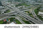 Burapha Withi Expressway, Industrial Ring Road, Bangna Intersection, Routes, Ring Road intersections, intercity connections for transportation, Bangkok Thailand, aerial view photograph from drone.