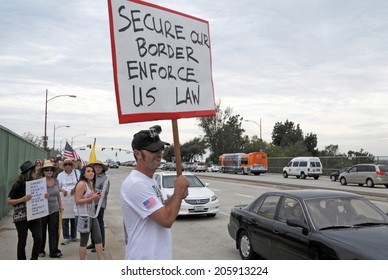 BURBANK, CA  JULY 19, 2014: Protesters Demonstrate Against Illegal Immigration And Amnesty For Undocumented Immigrants.