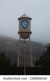 Burbank, California - August 31, 2020: The Famous Warner Bros Water Tower On The Studio Lot, In Morning Fog.