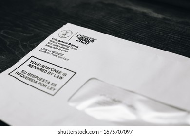 Burbank, California - March 17 2020: The Logo And Return Address On The Envelope Of The 2020 United States Census. Black And White.