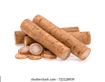 Burdock roots isolated white background.stacked focus image