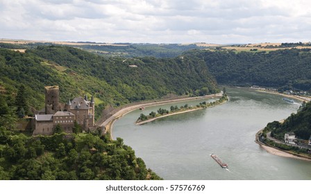 Burg Katz - Cat Castle with Lorelei rock in the Rhineland-Palatinate, St. Goarshausen, Germany