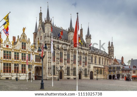 Burg square with town hall in historic center of Bruges, Belgium
