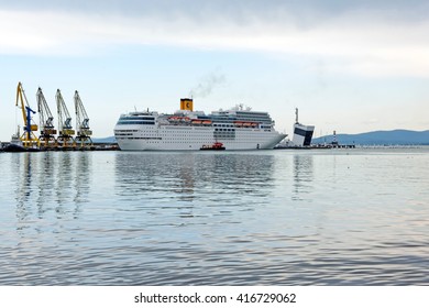 Burgas, Bulgaria - May,06.2016 - Costa Neo Romantica - The first of this season passenger ship docked at Port Burgas right on St. George's Day.