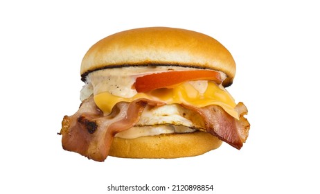 Burger With Bacon And Egg. On White Background