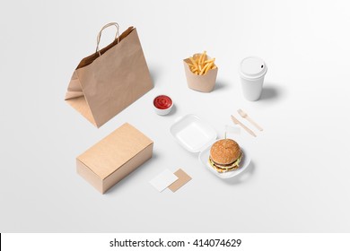 Burger Bar Stationery Mock-Up, on white background