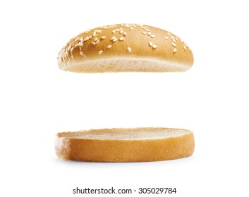 Burger Bread Isolated On White  Background.