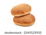 Burger buns with sesame seeds, ingredients for hamburger, isolated on white background