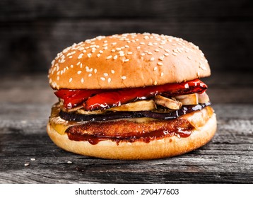 Burger With Chicken Patty And Vegetables