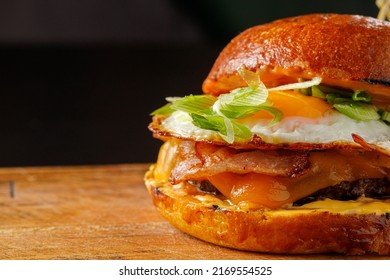 Burger With Fried Egg Close Up