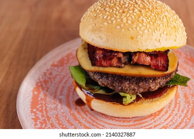 Burger With Grilled Cheese, Looking Really Tasty.