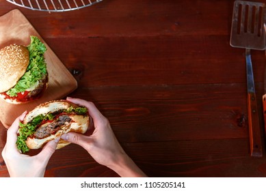 burger in the hands