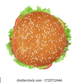 Burger Isolated On White Background. Top View.