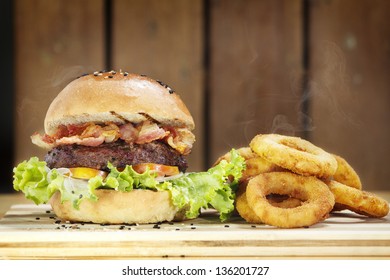 Burger And Onion Rings