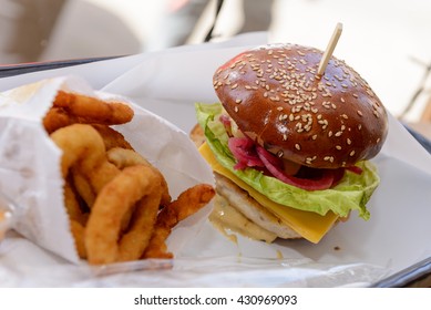 Burger With Onion Rings