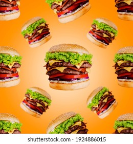 Burger Pattern On Orange Background