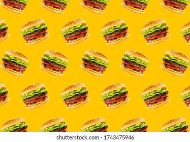 Burger Pattern On A Yellow Background