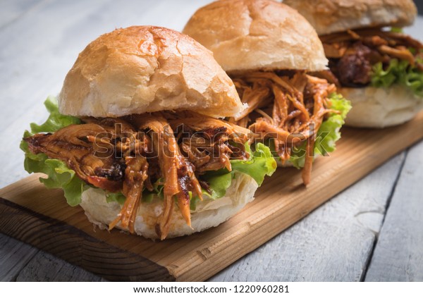 Burger\
with pulled pork, classic american meat\
sandwich