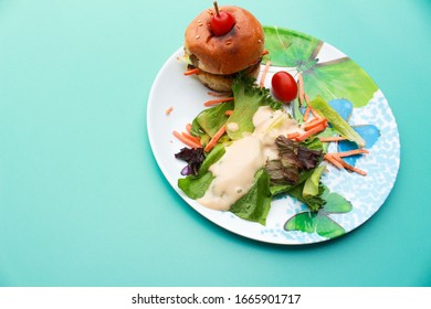 burger with salad. home cook meal. easy meal. - Shutterstock ID 1665901717