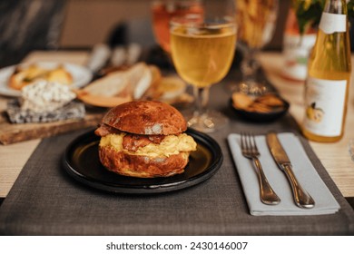 Burger served menu with drinks on table - Powered by Shutterstock