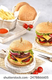 A burger is a type of round bread that is sliced ​​in half, and in the middle is filled with a patty which is usually made from meat, then vegetables.