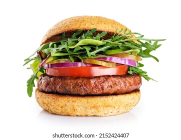 Burger With Vegan Meat Patty Isolated On White Background. 