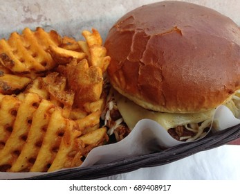 Burger With Waffle Cut Fries