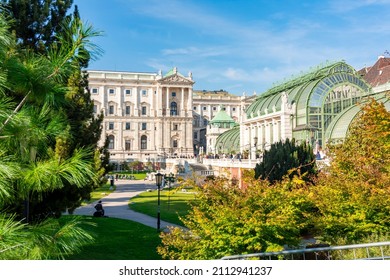Burggarten park with Butterfly house and Hofburg palace, Vienna, Austria