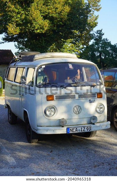 Burghausen,Germany-September 03,2021: Volkswagen Type 2\
( T2) Second generation is a forward control light commercial\
vehicle produced in 1967-1979 (Europe and US) by the German\
automaker Volkswagen\
