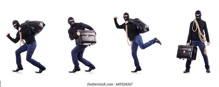 Burglar Wearing Balaclava Isolated On White