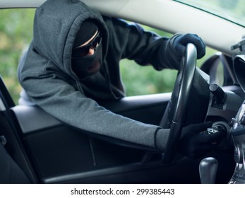 Burglar Wearing Mask Balaclava Stealing Car Key