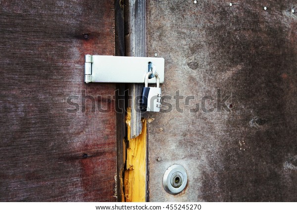 Burglary Attempt On Wooden Door Door Stock Photo Edit Now 455245270