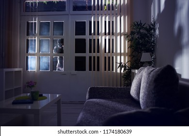burglary breaking into a home at night through a back door - Shutterstock ID 1174180639