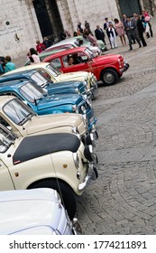 Burgos, CASTILLA Y LEÓN, Spain; May 2015: Concentration Of Vintage Cars At A Wedding, Seat Brand, Mythical Six Hundred.