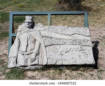 BURGOS, SPAIN - 09 2019 : View Of The Sculpture Of Sergio Leone In Sad Hill Cemetery.