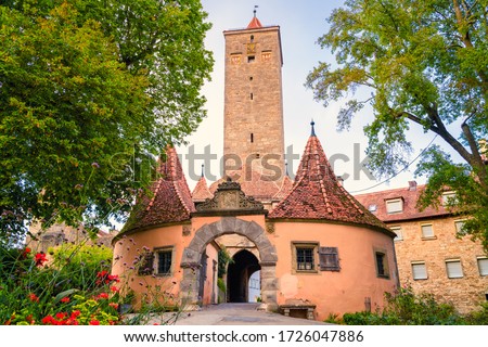 The Burgtor castle gate in Rothenburg ob der Tauber. Germany